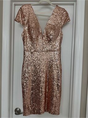 Bisou Bisou Rose Gold Sequin Cap-Sleeve Dress